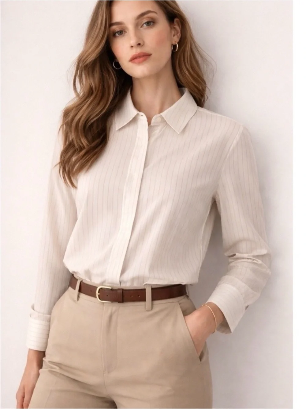 Lafayette 148 New York Helen Oversize Stripe Cotton Button Up Shirt - Picture 2 of 11